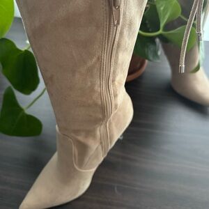 FN beige faux suede thigh high boots